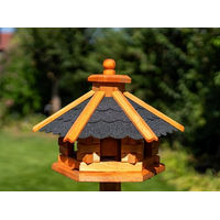 Produktbild von Deko-Shop-Hannusch Vogelhaus Futterhaus aus Holz mit Solarbeleuchtung und Bitumendach in Schwarz Größe M - 1 Stk.