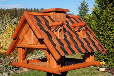 Produktbild von Deko-Shop-Hannusch Vogelhaus Futterhaus mit Holzschindeldach und Solarbeleuchtung in Braun oder Schwarz
