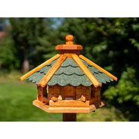 Produktbild von Deko-Shop-Hannusch Vogelhaus Futtersilo aus Holz mit Solarbeleuchtung und wetterfestem Bitumendach in Grün Größe M