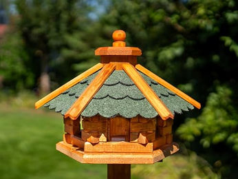 Deko-Shop-Hannusch Vogelhaus Futtersilo mit Solarbeleuchtung und wetterfestem Bitumendach in Grün Größe M – Bild 1 von 5