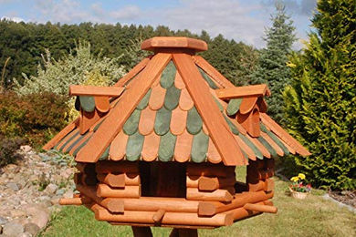 Deko-Shop-Hannusch Vogelhaus mit Holzschindeln und Solarbeleuchtung in Braun-Grün – Bild 1 von 4
