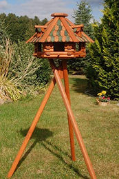 Deko-Shop-Hannusch Vogelhaus mit Holzschindeln und Solarbeleuchtung inklusive Ständer in Braun-Grün – Bild 1 von 1