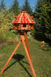 Deko-Shop-Hannusch Vogelhaus mit Holzschindeln und Solarbeleuchtung inklusive Ständer in Braun-Rot – Bild 1 von 2