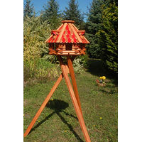 Produktbild von Deko-Shop-Hannusch Vogelhaus mit Holzschindeln und Solarbeleuchtung inklusive Ständer in Braun-Rot