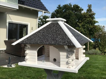 Deko-Shop-Hannusch Vogelhaus V 20 aus Stein in Weiß mit Solarbeleuchtung – Bild 1 von 4