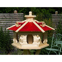 Produktbild von Deko-Shop-Hannusch Vogelhaus V16 aus Naturholz mit rotem Holzschindeldach Größe L