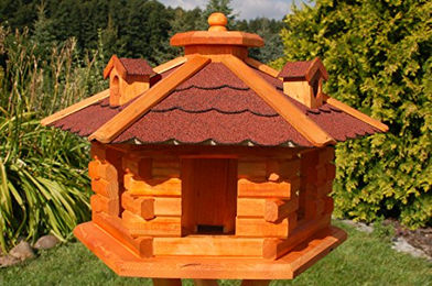 Produktbild von Deko-Shop-Hannusch Vogelhaus Vogelvilla mit Solarbeleuchtung aus Holz in Rot, Größe L