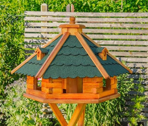 Deko-Shop-Hannusch Vogelhaus XXL aus Holz mit Solarbeleuchtung und Futtersilo in Grün – Bild 1 von 5