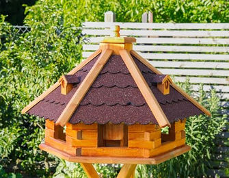Deko-Shop-Hannusch Vogelhaus XXL aus Holz mit Solarbeleuchtung und Futtersilo in Rot – Bild 1 von 5