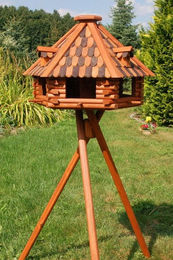 Deko-Shop-Hannusch XXL Luxus Vogelhaus aus Holz mit Ständer in Braun – Bild 1 von 3
