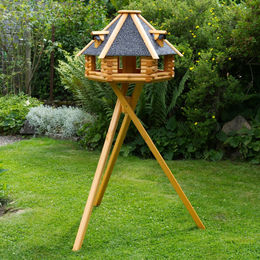 Deko Shop Hannusch XXL Luxus Vogelhaus Futterhaus aus Holz mit Ständer in Braun 70x45 cm – Bild 1 von 4