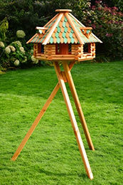 Deko-Shop-Hannusch XXL Vogelhaus aus Holz mit Futtersilo und Ständer in Braun und Grün – Bild 1 von 2