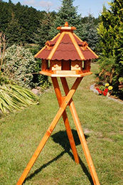 Deko Shop Hannusch XXL Vogelhaus Vogelvilla aus Holz mit Ständer und rotem Bitumendach – Bild 1 von 2