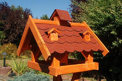 DEKO VERTRIEB BAYERN XXL Luxus Vogelhaus aus Holz in Rot mit Ständer 145cm – Bild 1 von 6