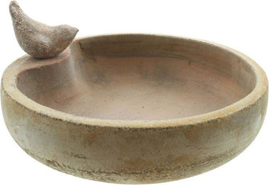 Dekoleidenschaft Vogeltränke aus Keramik im Antik-Look mit Deko-Vogel 32x8 cm Beige – Bild 1 von 5