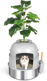 Dekorative Katzenbox von Liangpin Jiazuo mit Kunstpflanze und Edelstahl-Design inklusive Schaufel, Kies und Carbon-Filter – Bild 1 von 1
