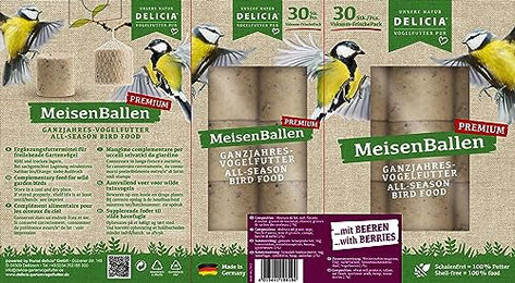 DELICIA Premium Meisenballen mit Beeren 30 Stück Meisenknödel für Gartenvögel und Wildvögel – Bild 1 von 5
