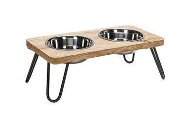 Designed by Lotte Dinerset Linga Futterstation aus Holz für Katzen und kleine Hunde in Braun mit 2 Napfen - 2 x 250 ml – Bild 1 von 13