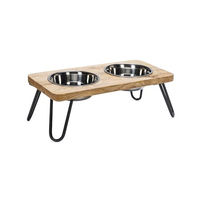 Produktbild von Designed by Lotte Dinerset Linga Futterstation aus Holz für Katzen und kleine Hunde in Braun mit 2 Napfen - 2 x 250 ml
