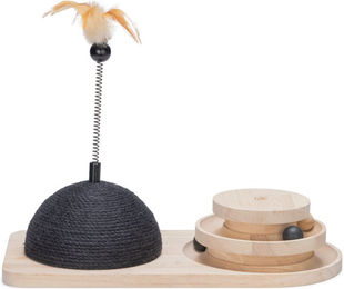Produktbild von Designed by Lotte Holz-Spielturm und Kratzball Maia für Katzen aus Holz in Natur und Schwarz 50 x 24,5 x 38 cm