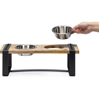 Produktbild von Designed by Lotte Hunde Dinnerset Karinto aus Holz und Metall mit 2 Näpfen Braun Silber 44x19x15 cm - 700 ml