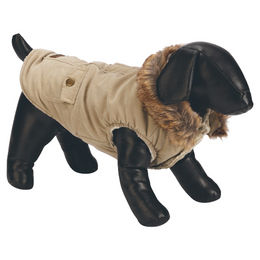 Produktbild von Designed by Lotte Hundemantel Philos Beige mit Schafsfell und wasserdichtem Material Rückenlänge 44 cm