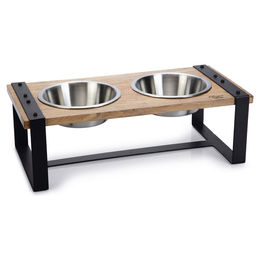 Designed by Lotte Karinto Holz Hunde Dinnerset mit erhöhtem Napf Braun - 1300 ml – Bild 1 von 7