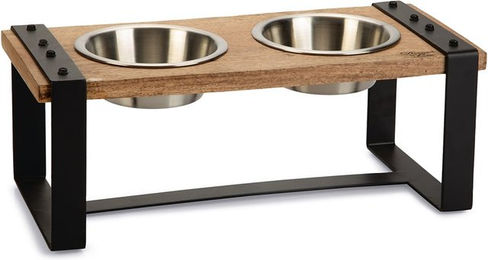 Designed by Lotte Karinto Holz Hunde Dinnerset mit erhöhten Näpfen Braun 48x22x18cm - 2 x 650 ml – Bild 1 von 9