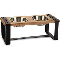 Produktbild von Designed by Lotte Karinto Holz Hunde Dinnerset mit erhöhten Näpfen Braun 48x22x18cm - 2 x 650 ml