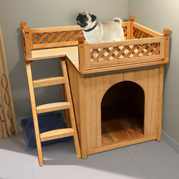 Produktbild von Deuba Hundehütte aus Holz mit Balkon in Braun Natur