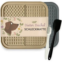 Produktbild von Dieter Dackel Schleckmatte 2er Set aus Silikon in Beige mit Spatel und Bürste