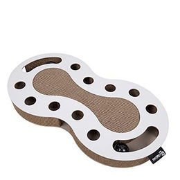 District70 Snake Interaktives Katzenspielzeug aus Kratzpappe mit Kugelbahn in Weiß 54 x 28 x 6 cm – Bild 1 von 9