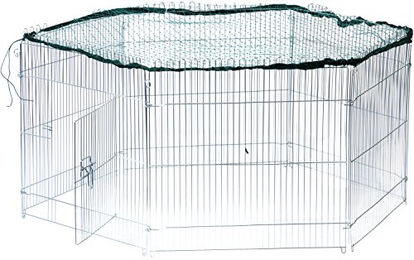 Dobar 6-eckiges Freilaufgehege für Kaninchen aus verzinktem Metall mit Nylon-Netz Silber 123 x 106 x 60 cm – Bild 1 von 6