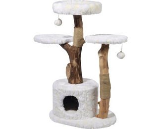 dobar Design Kratzbaum Frosty aus Naturholz mit Katzenhöhle und Kissen Weiß 60 x 45 x 102 cm – Bild 1 von 6