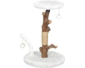 Produktbild von dobar Design Kratzbaum Lilly aus FSC-zertifiziertem Naturholz mit Spielball und Liegefläche Weiß Ø 50 x 66-76 cm