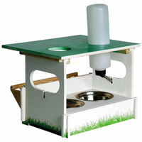 Produktbild von Dobar Futterbar Set Hopsi Futterstation für Nager aus Kiefernholz mit Edelstahl und Kunststoff in Weiß/Grün - 500 ml