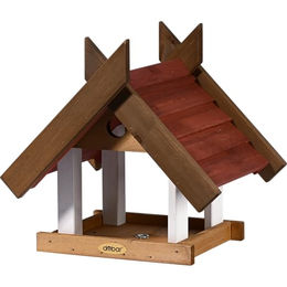 dobar Green Label Vogelhaus Herbstfrüchte aus Holz für Wildvögel mit Futtertablett Braun Rot Weiß – Bild 1 von 6