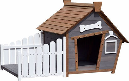 Produktbild von Dobar Hundehütte aus Holz mit Spitzdach und seitlicher Veranda in Braun