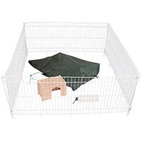Produktbild von dobar Kaninchengehege Set XL aus Metall mit Holzhäuschen und Trinkflasche wetterfest 119.5 x 119.5 x 52 cm silberfarben