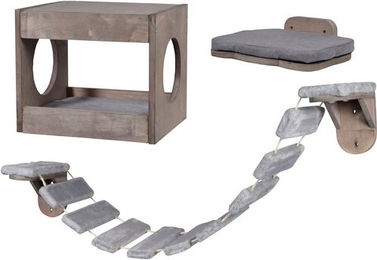 DOBAR Katzenmöbel-Set aus Holz in Braun und Grau 35 x 30 x 30 cm – Bild 1 von 5