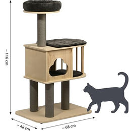 dobar Kratzbaum Mila aus Holz mit Kuschelhöhle Grau Braun 116 cm – Bild 1 von 7