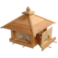 Produktbild von DOBAR Luxus-Vogelfutterhaus aus Eiche Massivholz mit 4 Schubladen und Silo in Natur Braun XL