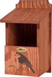 dobar Nistkasten Rotkehlchen aus Holz mit Siebdruckmotiv FSC Halbhöhlenkasten für Wildvögel Braun 17 x 18 x 32 cm – Bild 1 von 13