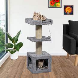 dobar Premium Katzen Kratzbaum Easy aus Holz mit Kuschelhöhle Grau 37 x 37 x 93 cm – Bild 1 von 5