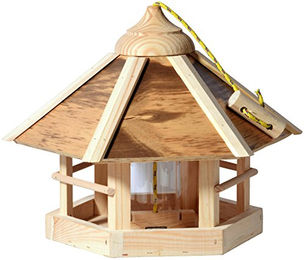 dobar Vogelfutterhaus Camouflage aus Holz mit Futtersilo 35 x 35 x 29 cm Natur-Geflammt – Bild 1 von 4