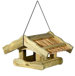 dobar Vogelfutterhaus Saksun aus Holz mit Schilfdach hängend Natur Braun - 1 Stk. – Bild 1 von 12