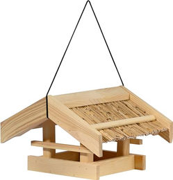 dobar Vogelfutterhaus Torshavn aus Holz mit Schilfdach zum Aufhängen – Bild 1 von 3