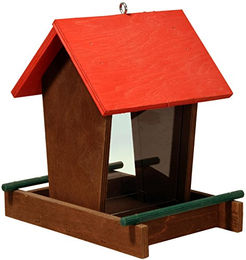 dobar Vogelfutterstation aus FSC-zertifiziertem Holz mit Futtersilo zum Aufhängen Braun Rot Grün 16 x 21 x 20 cm – Bild 1 von 12