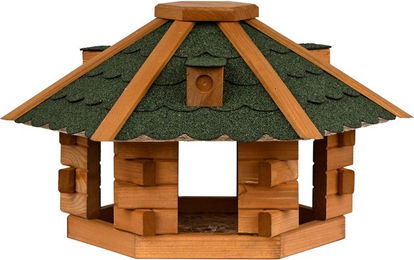 Produktbild von dobar Vogelhaus Blockhaus 6-eck aus Holz mit Bitumendach in Grün