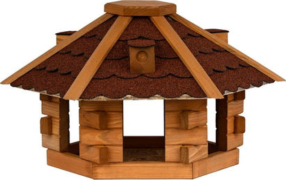 Produktbild von dobar Vogelhaus Blockhaus 6-eck aus Holz mit Bitumendach in Rot